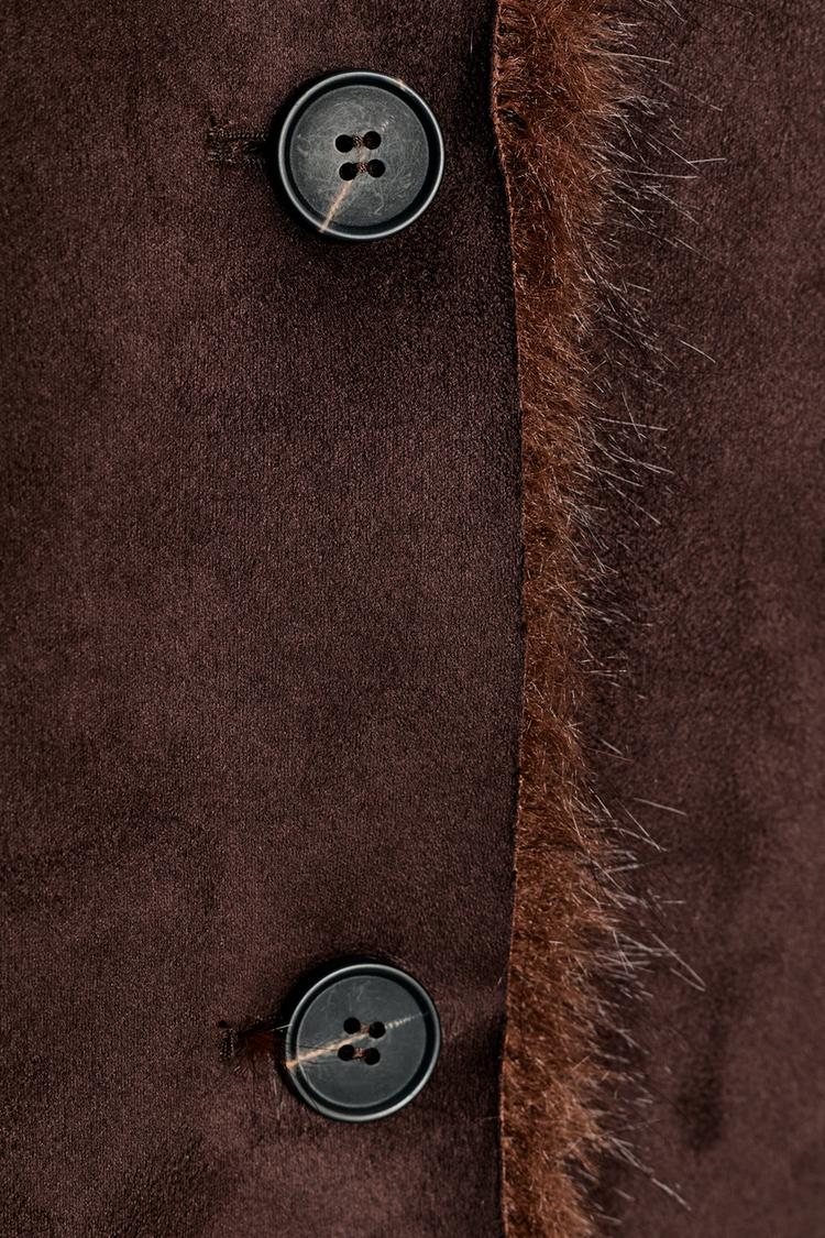 VESTE RÉVERSIBLE EFFET DAIM ET FOURRURE SYNTHÉTIQUE