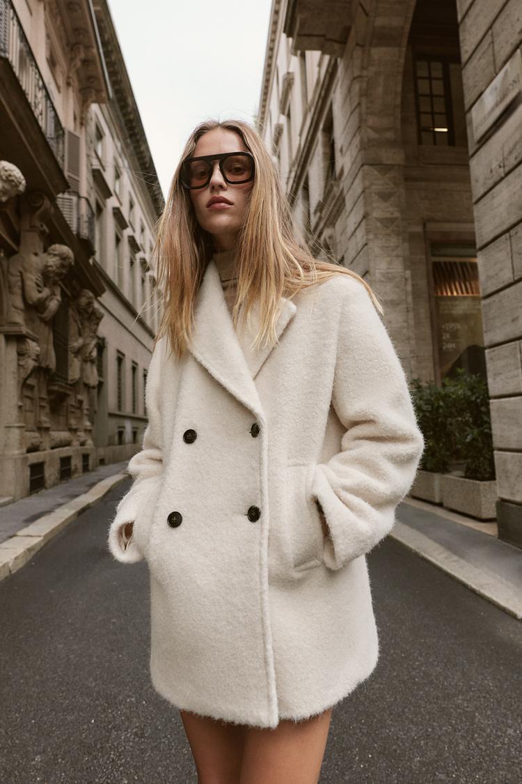 MANTEAU MI-LONG BOUCLÉ À BOUTONNAGE CROISÉ