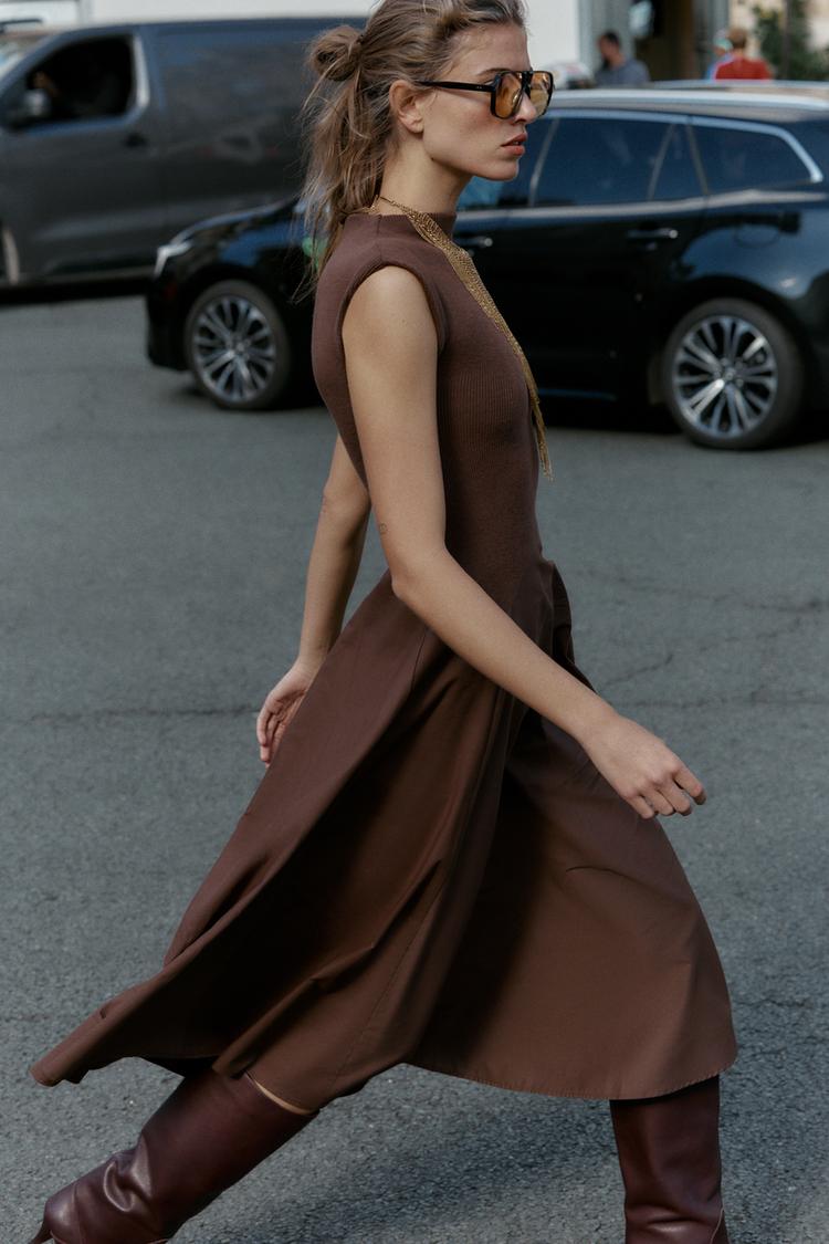 ROBE MIDI BIMATIÈRE SOFT À COL MONTANT