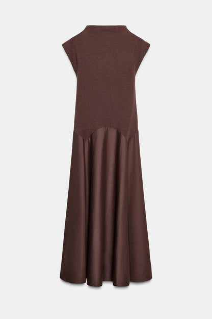 ROBE MIDI BIMATIÈRE SOFT À COL MONTANT