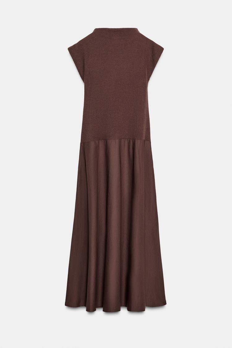 ROBE MIDI BIMATIÈRE SOFT À COL MONTANT
