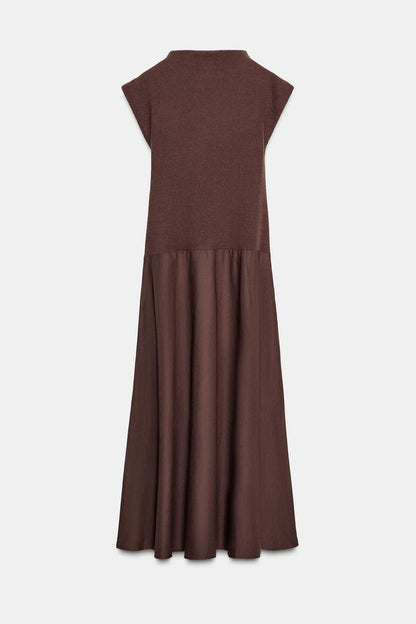 ROBE MIDI BIMATIÈRE SOFT À COL MONTANT