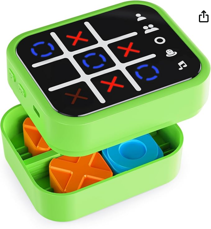 Caja de juego **Tic Tac Toe recargable** con 5 juegos divertidos para estimular el cerebro y la memoria, consola de rompecabezas compacta y portátil, juegos de viaje para todas las edades (3+), regalo de Navidad (verde)