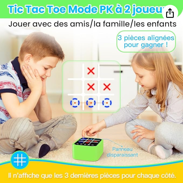 Caja de juego **Tic Tac Toe recargable** con 5 juegos divertidos para estimular el cerebro y la memoria, consola de rompecabezas compacta y portátil, juegos de viaje para todas las edades (3+), regalo de Navidad (verde)